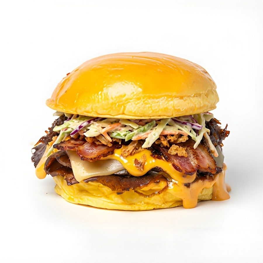 Smash burger La VIP del Club con tocino, coleslaw y cheddar derretido